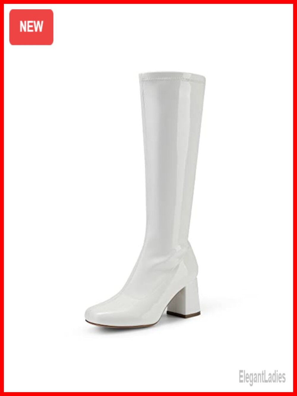 Women's Knee High Gogo Boots Chunky Heel Square Toe Faux Leather
